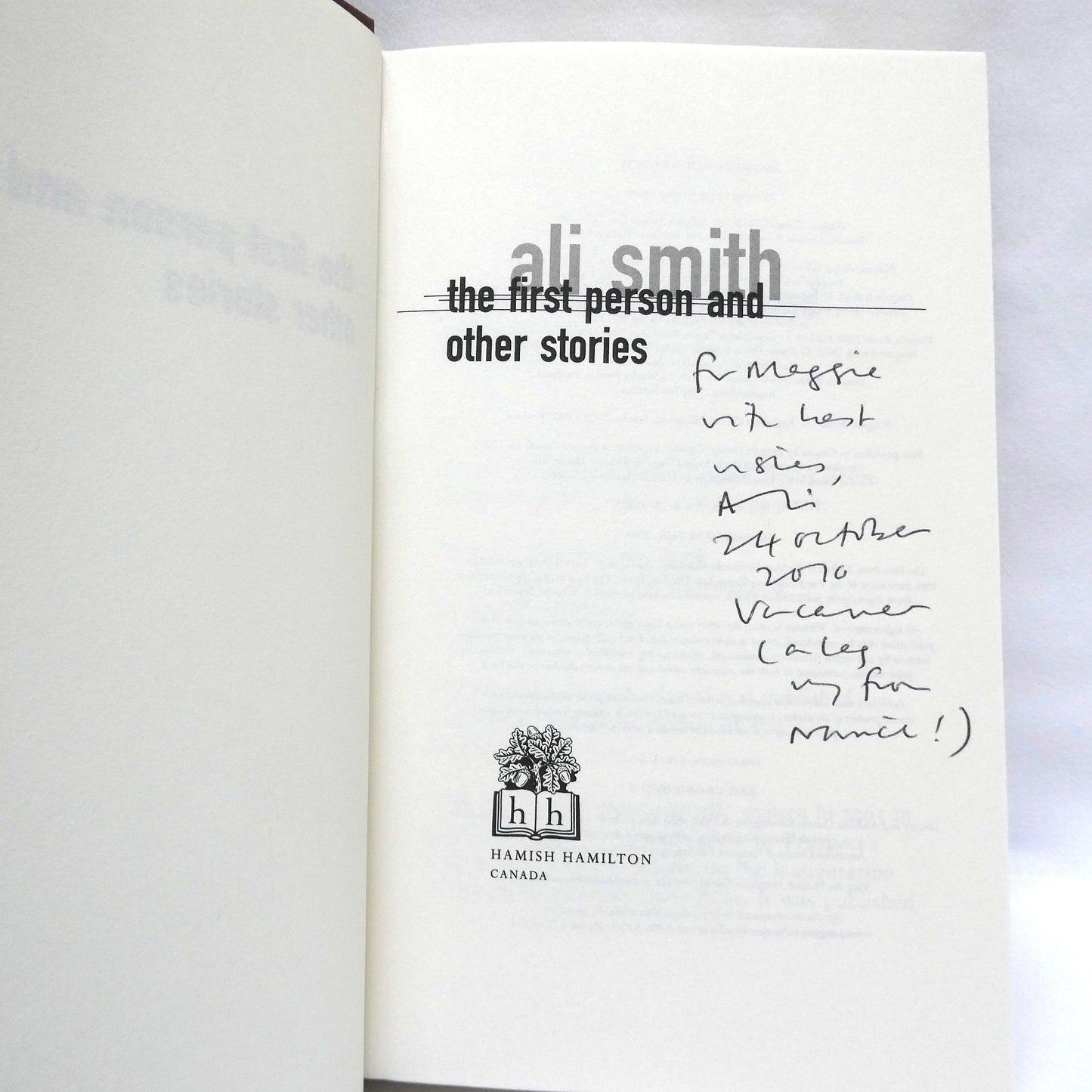 THE FIRST PERSON and Other Stories, by Ali Smith (1st Ed. SIGNED)