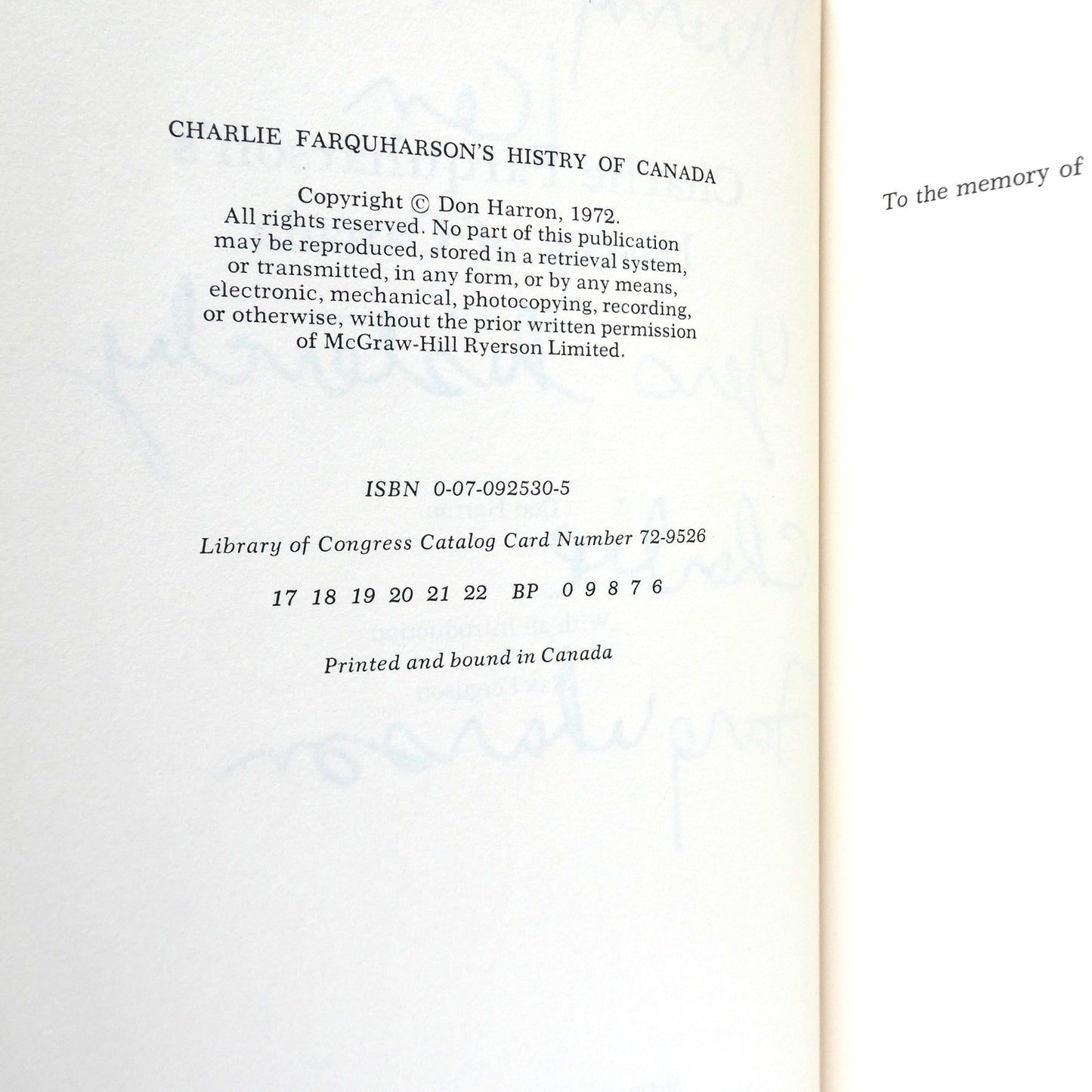 CHARLIE FARQUHARSON'S HISTORY OF CANADA, by Don Harron (1st Ed. SIGNED)
