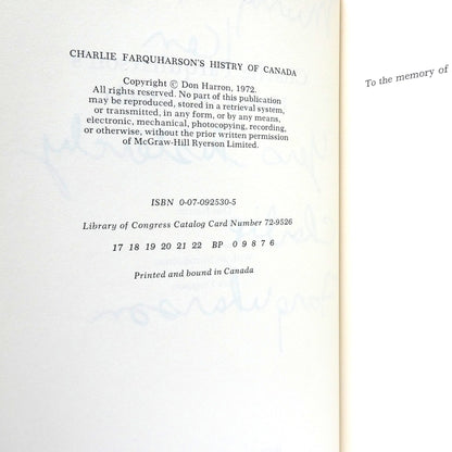CHARLIE FARQUHARSON'S HISTORY OF CANADA, by Don Harron (1st Ed. SIGNED)
