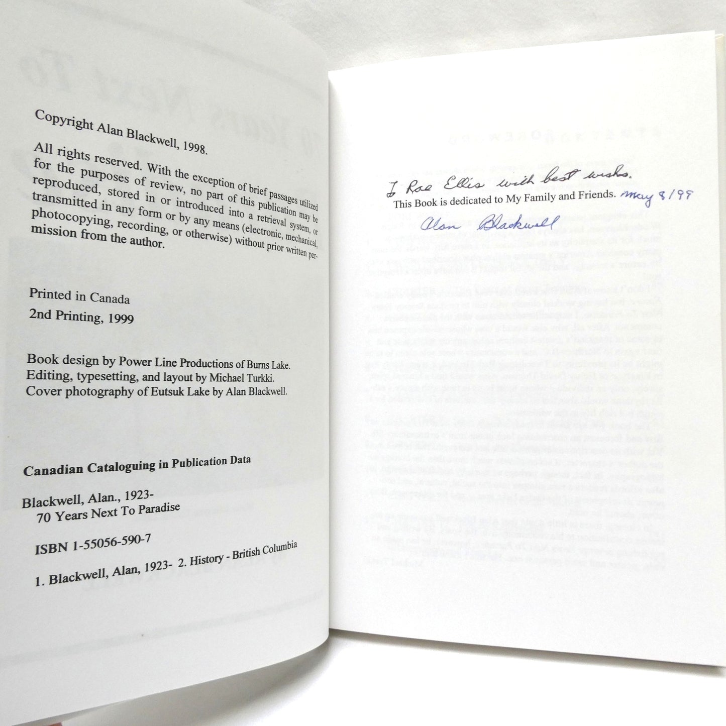 70 YEARS NEXT TO PARADISE, by Alan Blackwell (1st Ed. SIGNED)