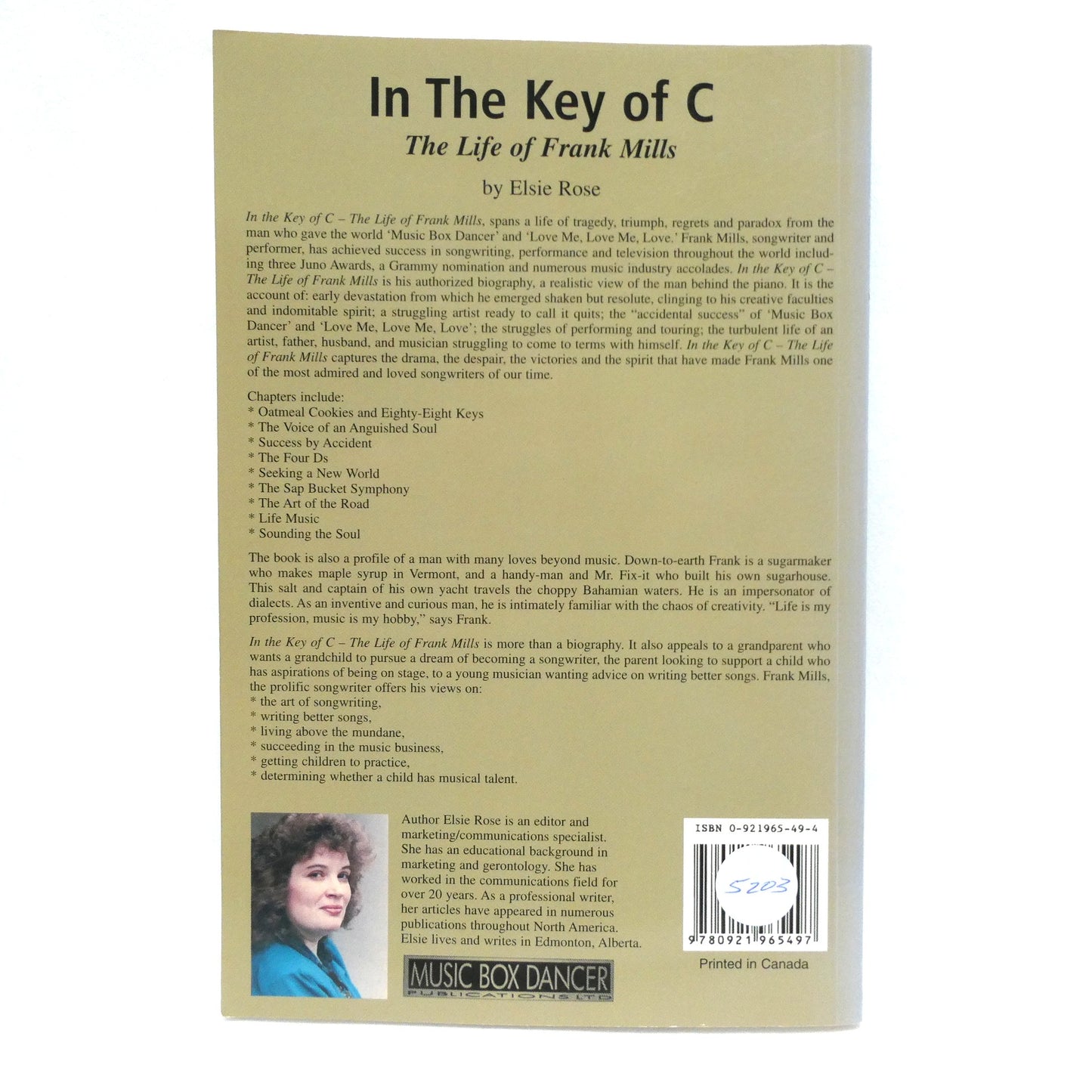 IN THE KEY OF C, The Life of Frank Mills, Biography by Elsie Rose (1st Ed. SIGNED)