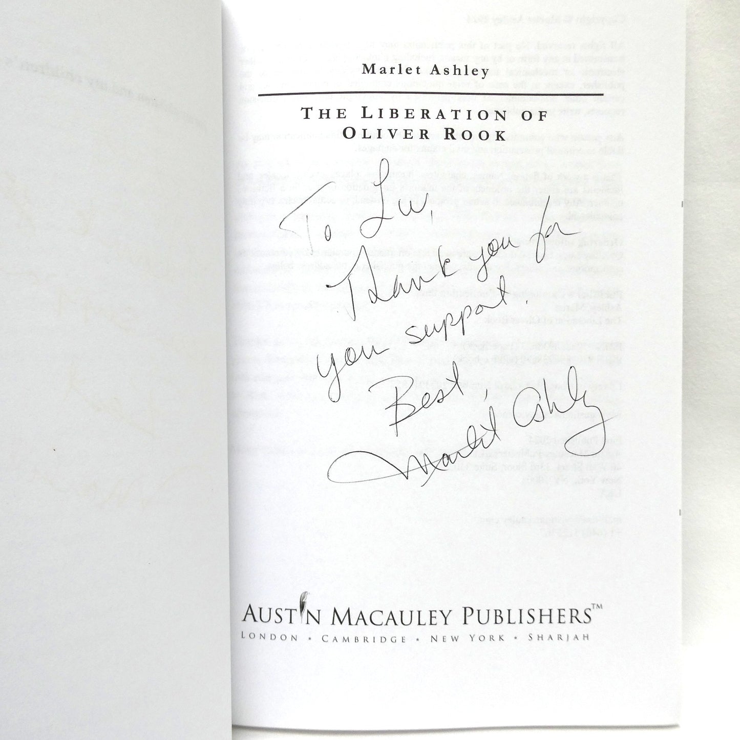 THE LIBERATION OF OLIVER ROOK, A Novel by Marlet Ashley (1st Ed. SIGNED)
