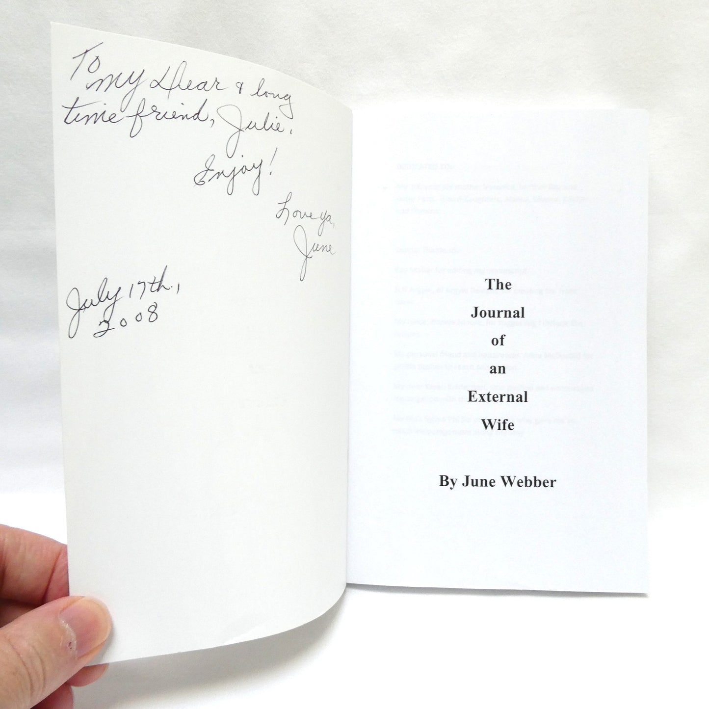 THE JOURNAL OF AN EXTERNAL WIFE, by June Webber (1st Ed. SIGNED)