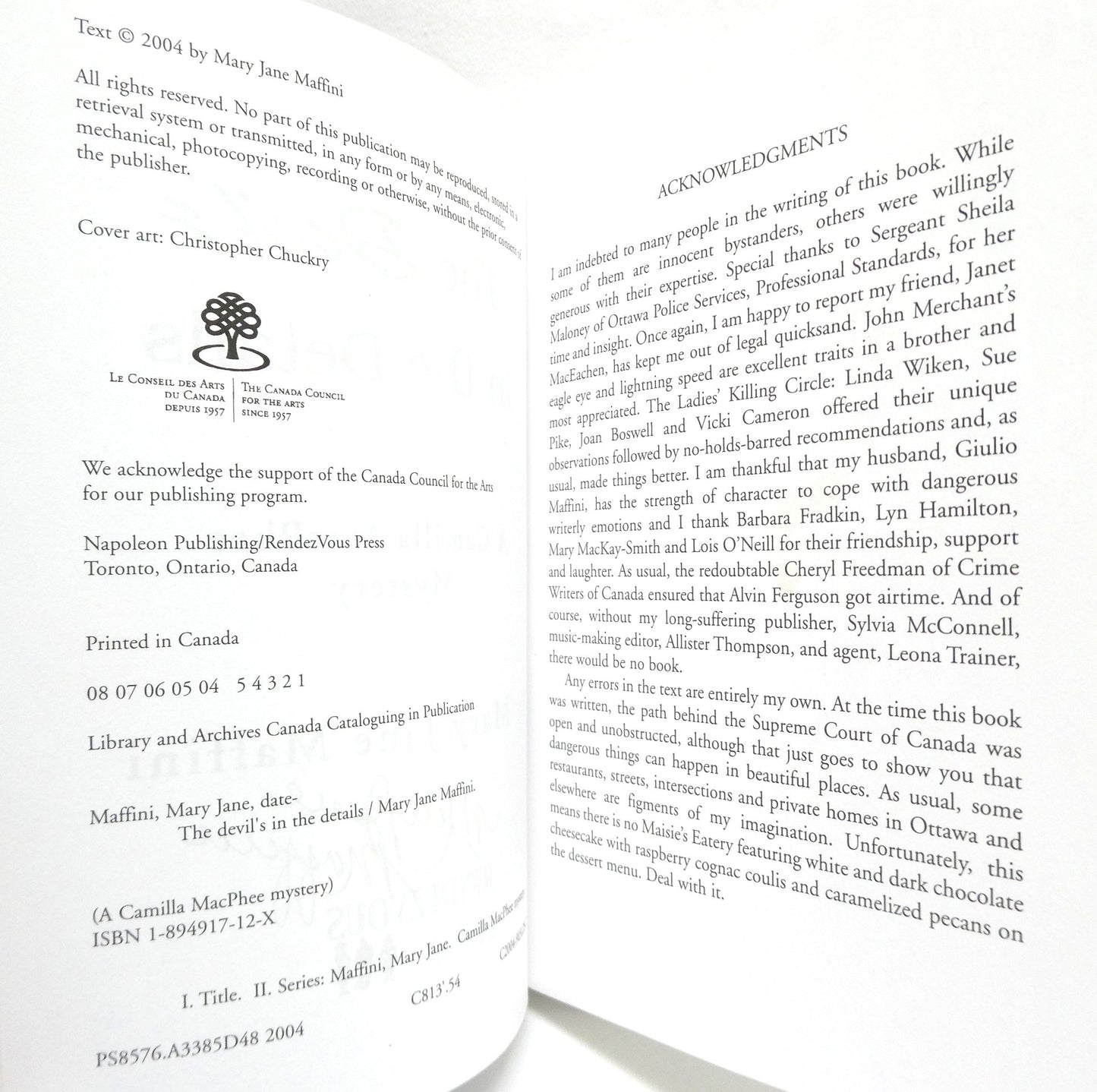 THE DEVIL'S IN THE DETAILS, A Camilla MacPhee Mystery, by Mary Jane Maffini (1st Ed. SIGNED)