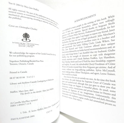 THE DEVIL'S IN THE DETAILS, A Camilla MacPhee Mystery, by Mary Jane Maffini (1st Ed. SIGNED)