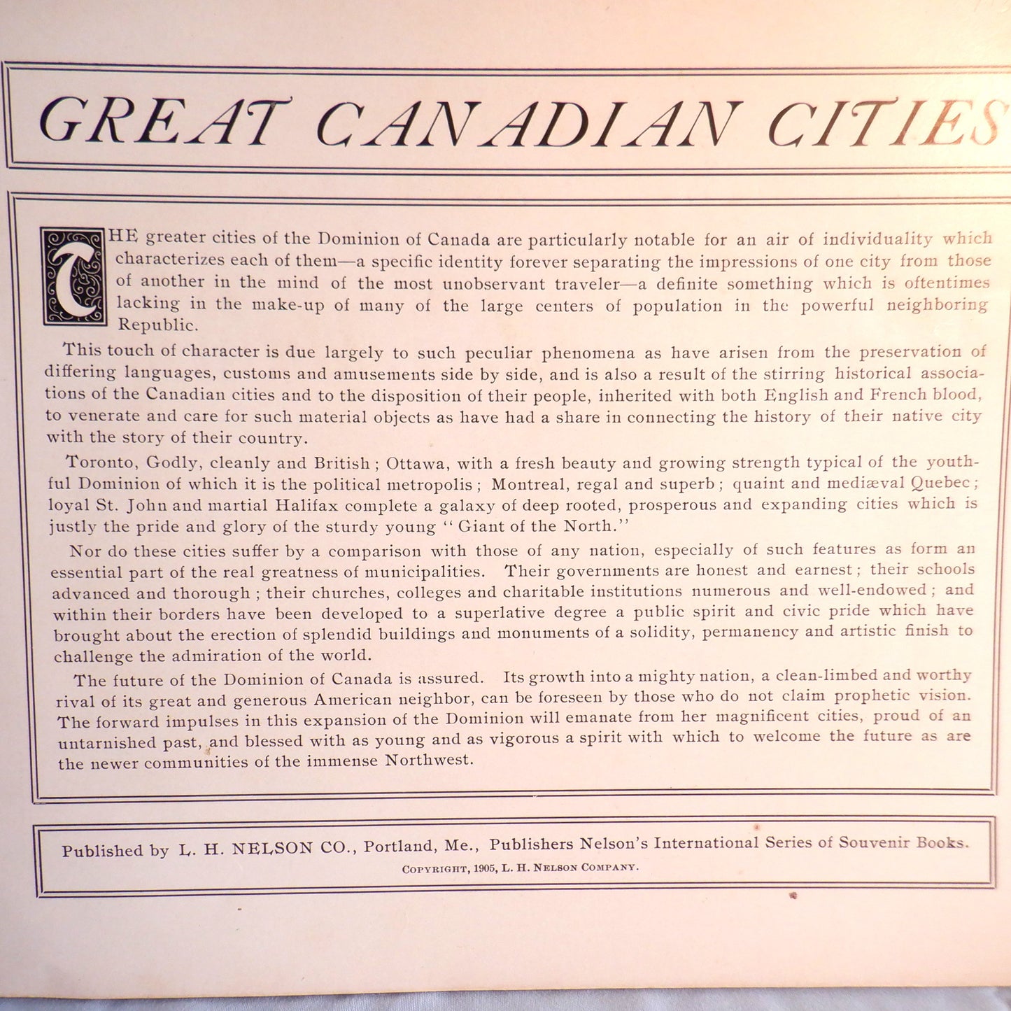 VIEWS OF CANADIAN CITIES, a Major Cities Antique Pictorial Book, 1905