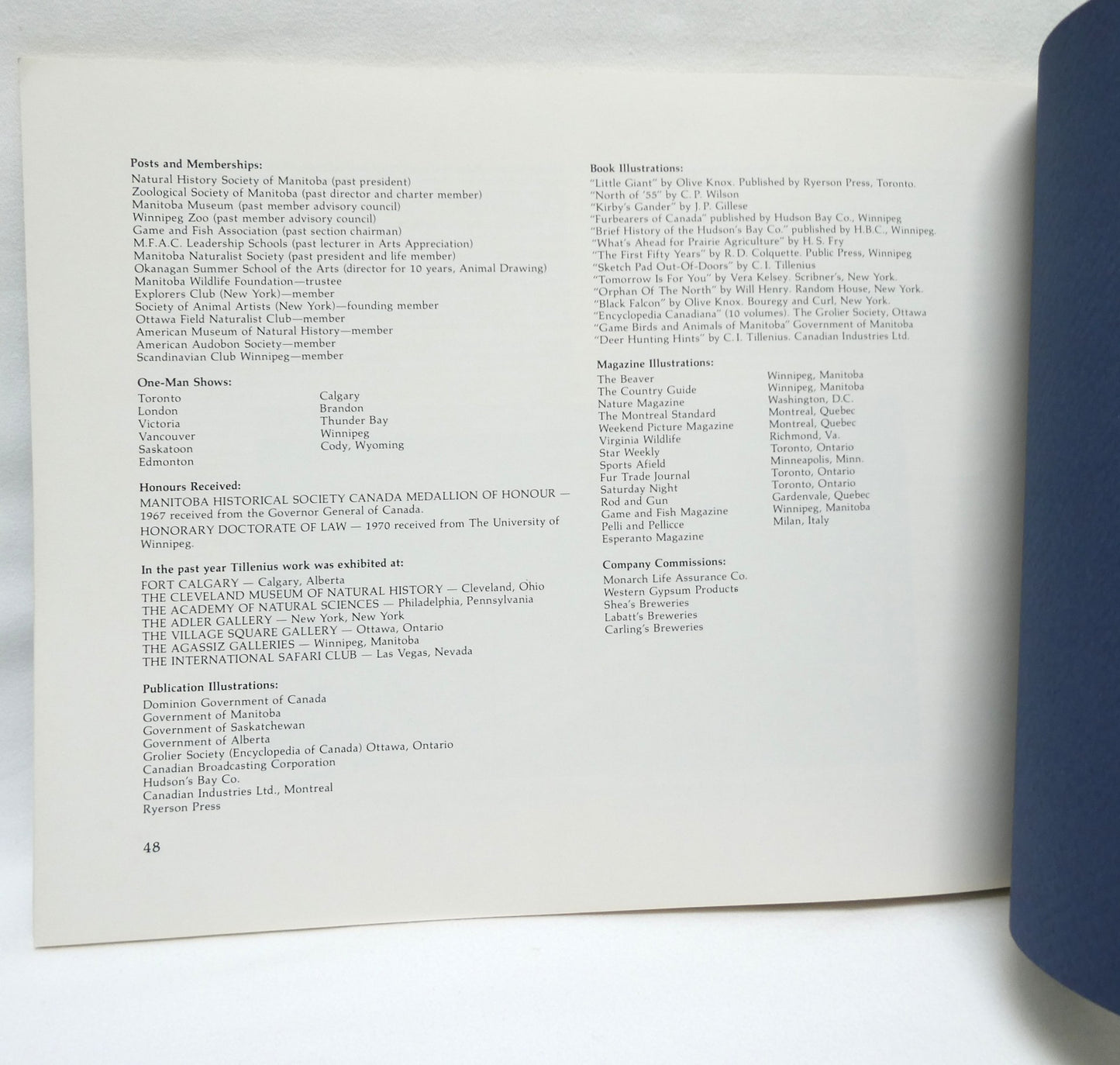 CLARENCE TILLENIUS, An Exhibition Presented by Agassiz Galleries of Winnipeg from 4-17 November 1984 (1st Ed. SIGNED)