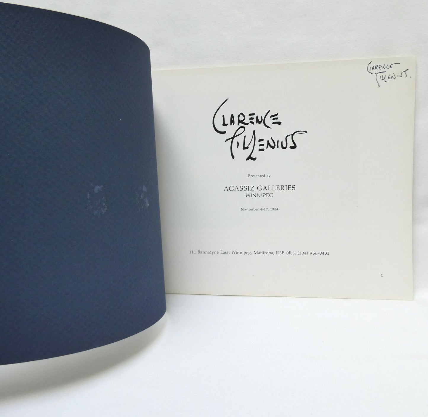 CLARENCE TILLENIUS, An Exhibition Presented by Agassiz Galleries of Winnipeg from 4-17 November 1984 (1st Ed. SIGNED)