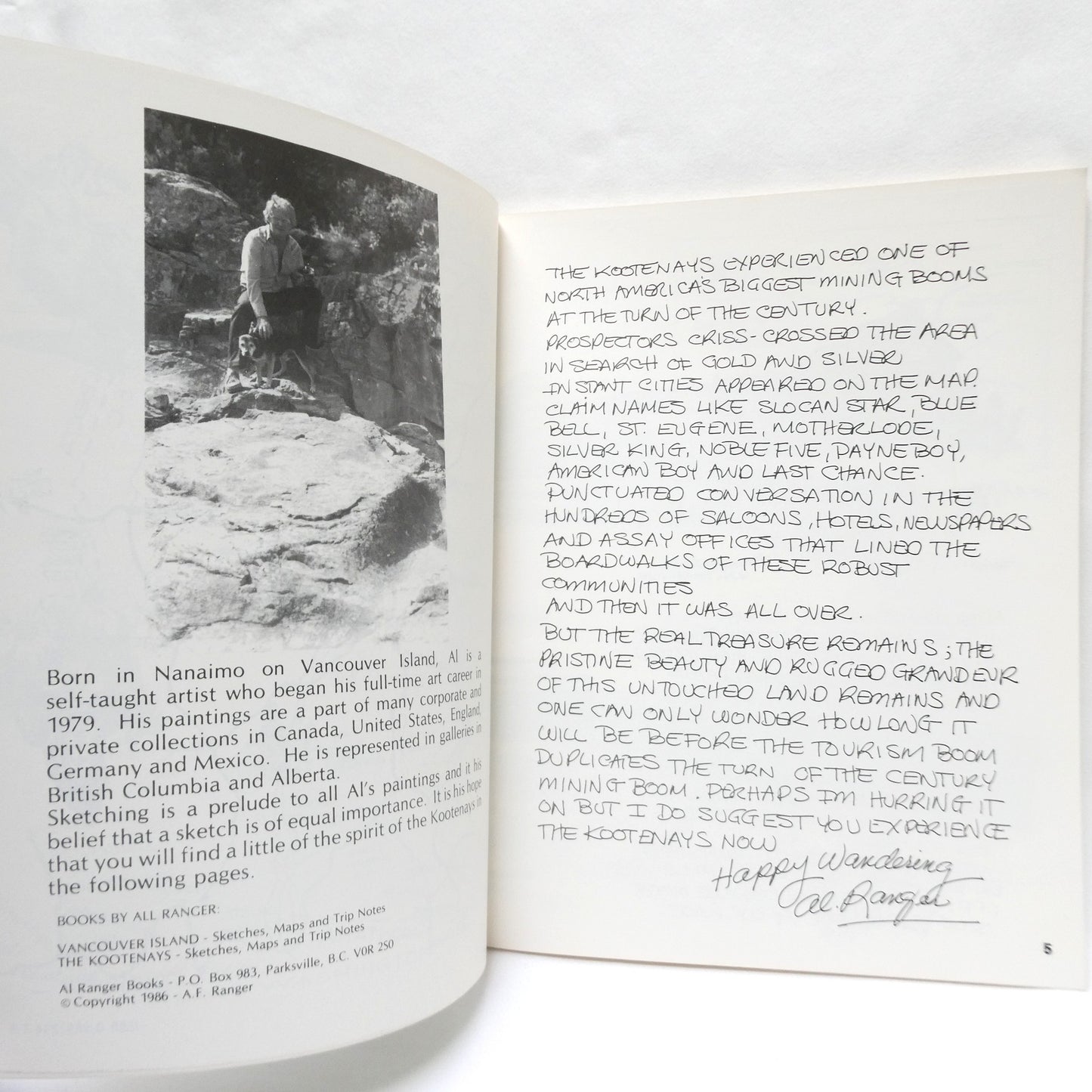 THE KOOTENAYS, INCLUDING THE BRITISH COLUMBIA ROCKIES, Sketches, Maps, and Trip Notes by Al Ranger (1st Ed. SIGNED)