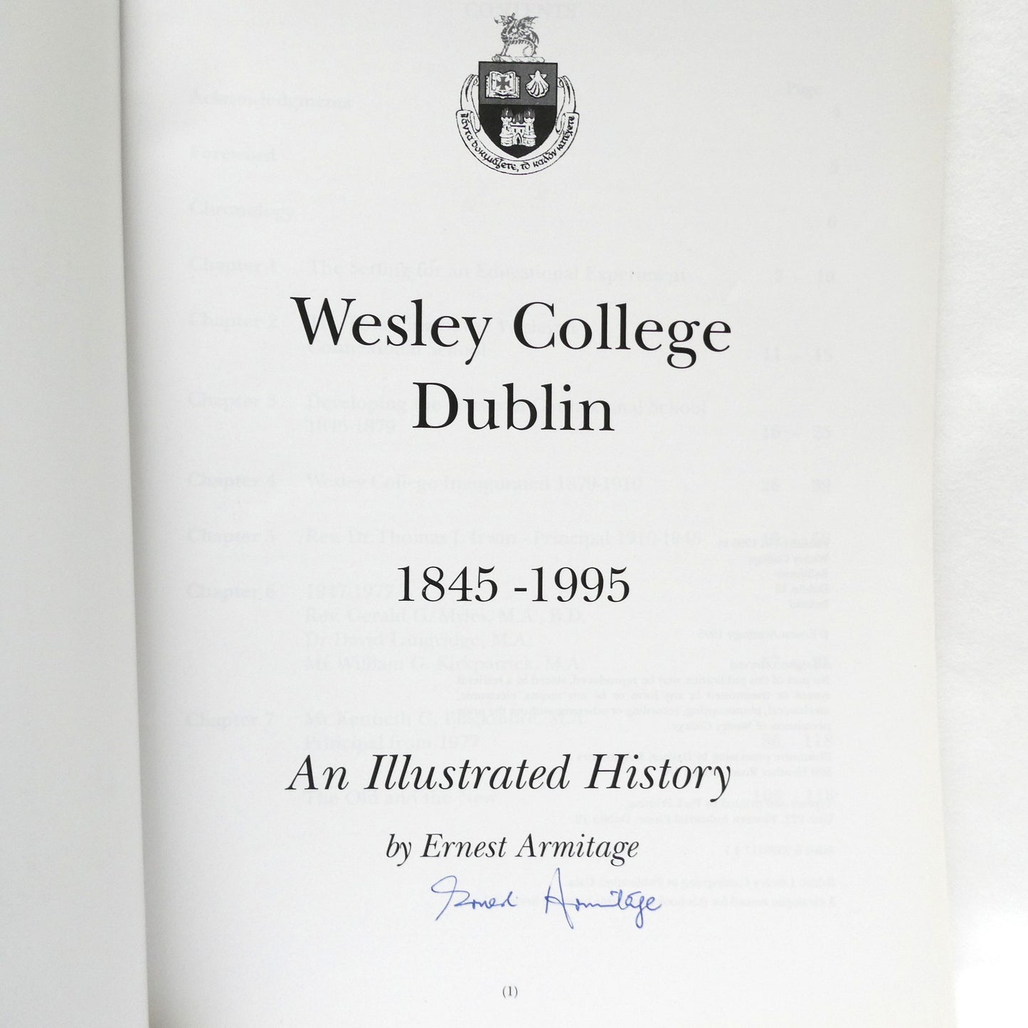 WESLEY COLLEGE DUBLIN 1845-1995, An Illustrated History, by Ernest Armitage (1st Ed. SIGNED)