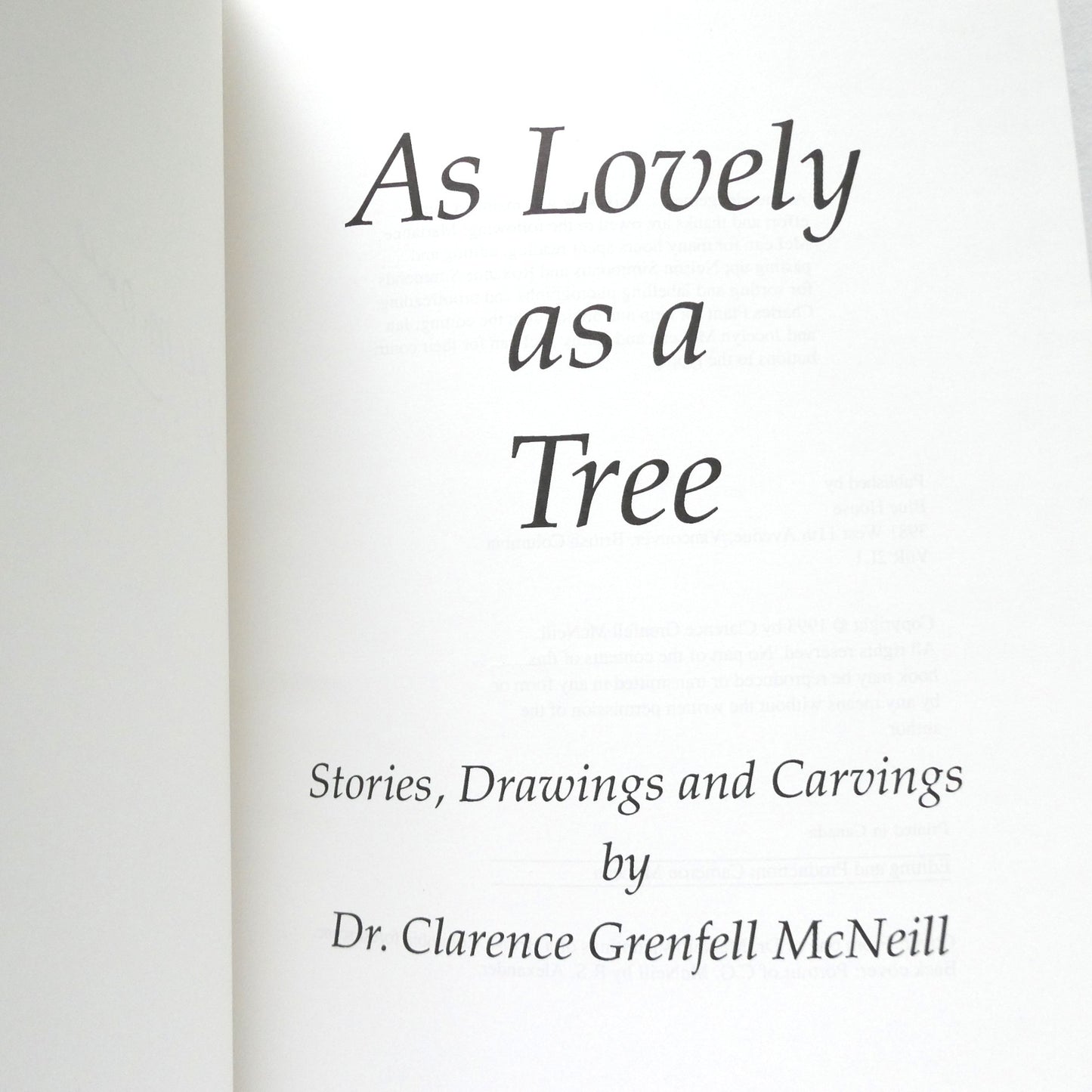 AS LOVELY AS A TREE,  by Dr. Clarence Grenfell McNeill (1st Ed. SIGNED)