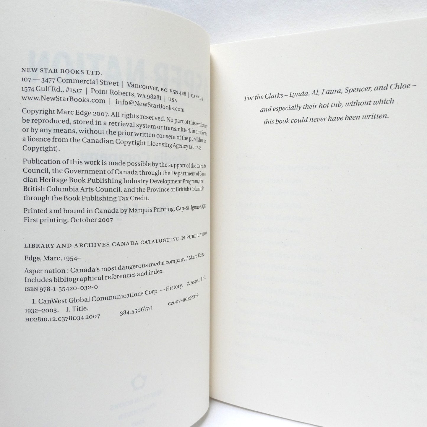 ASPER NATION, Canada's Most Dangerous Media Company, by Marc Edge (2007 1st Ed.)
