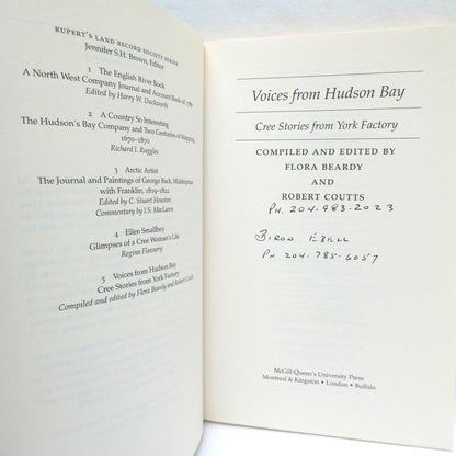 VOICES FROM HUDSON BAY, Cree Stories from York Factory, Edited by Flora Beardy and Robert Coutts (1997 1st Ed.)