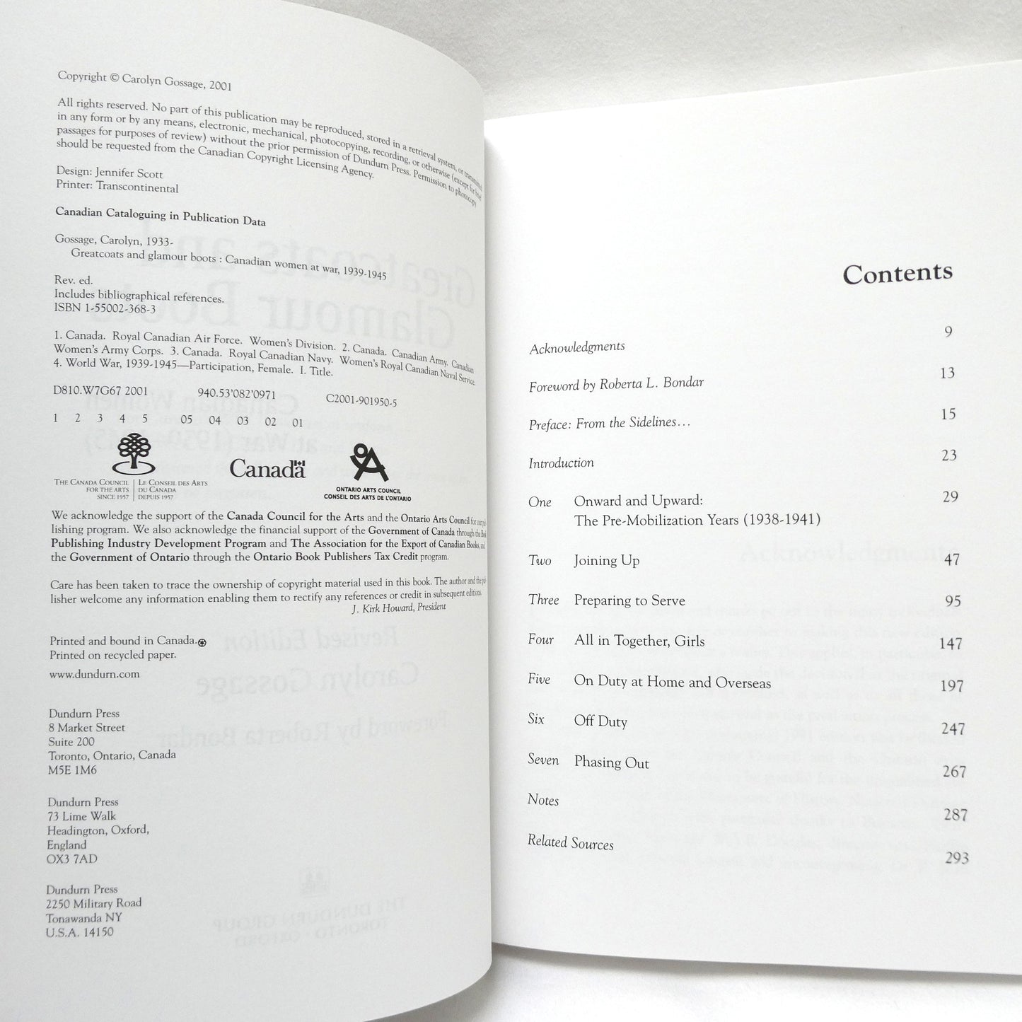 GREATCOATS AND GLAMOUR BOOTS, Canadian Women at War 1939-1945, by Carolyn Gossage (2001 1st Ed.)