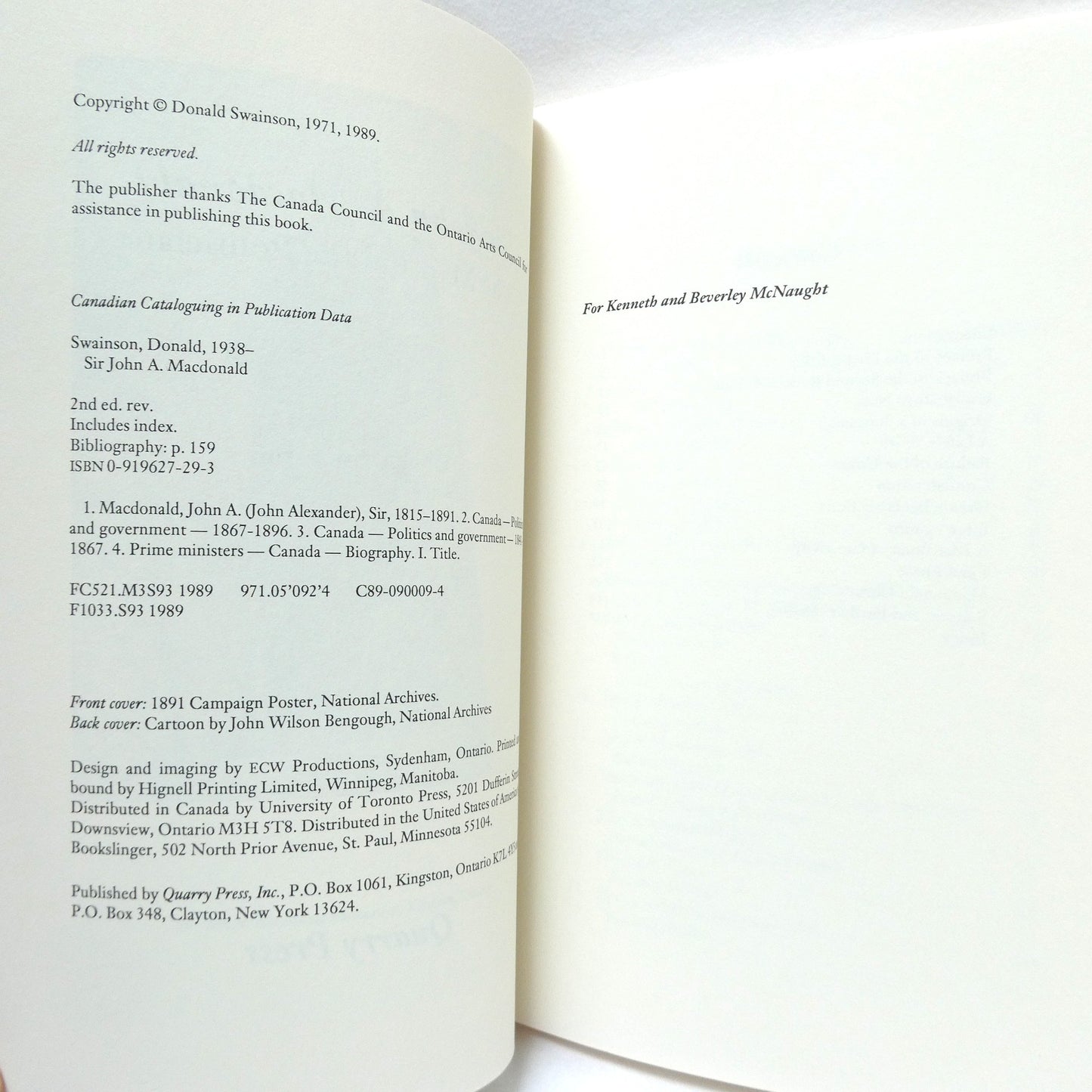 SIR JOHN A. MACDONALD, The Man and The Politician, by Donald Swainson (1989 1st Ed.)