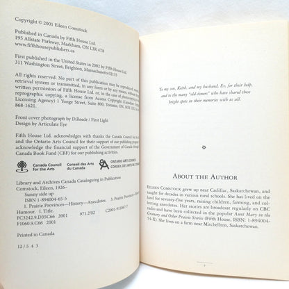 SUNNY SIDE UP, Fond Memories of Prairie Life in the 1930's, by Eileen Comstock (2001 1st Ed.)