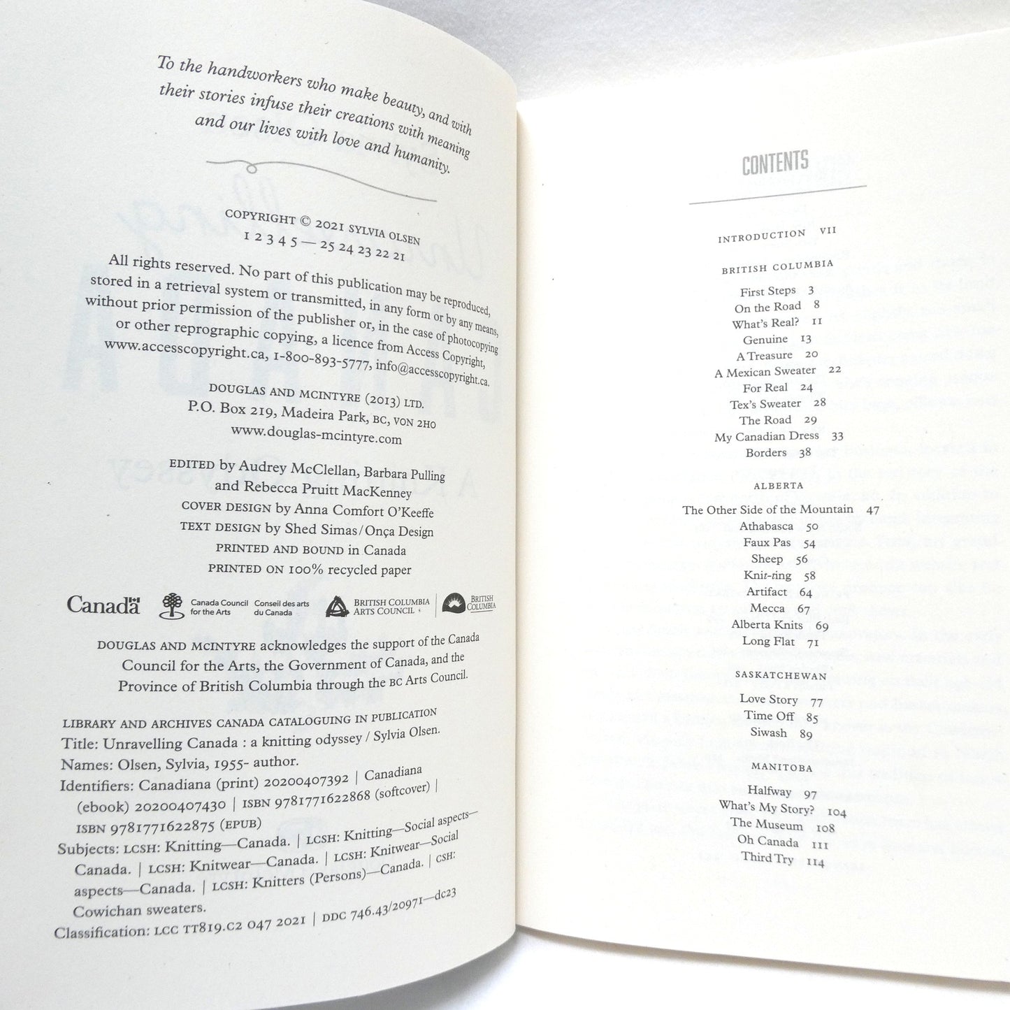 UNRAVELLING CANADA, A Knitting Odyssey by Sylvia Olsen (2021 1st Ed.)
