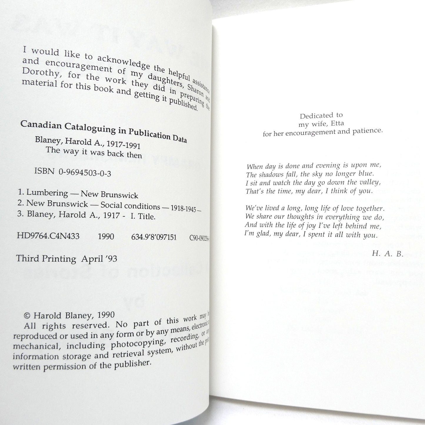 THE WAY IT WAS BACK THEN, A Collection of Stories by Harold A. Blaney (1993 1st Ed.)