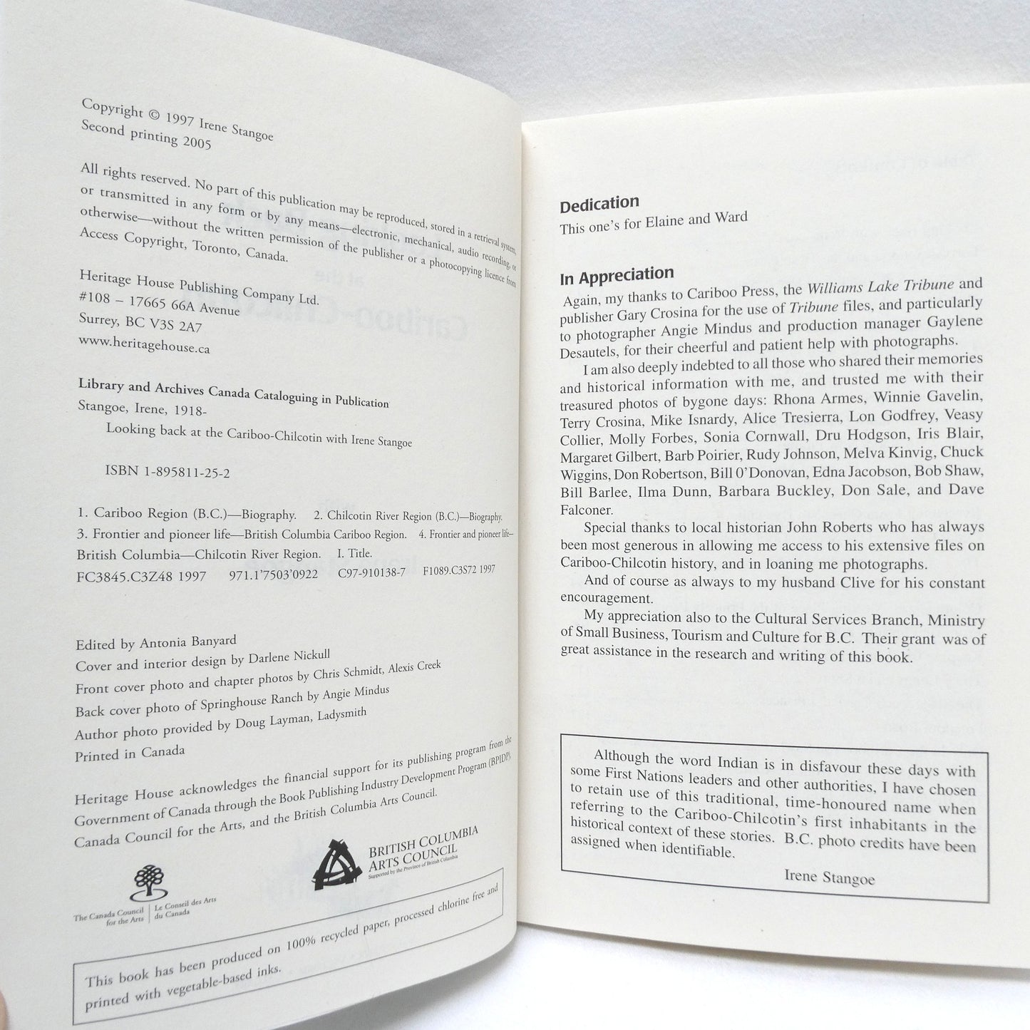 LOOKING BACK AT THE CARIBOO-CHILCOTIN, with Irene Stangoe (2005 1st Ed.)