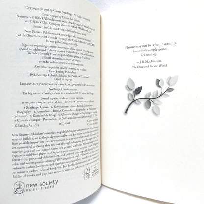 THE BIG SWIM, Coming Ashore in a World Adrift, by Carrie Saxifrage (2015 1st Ed.)