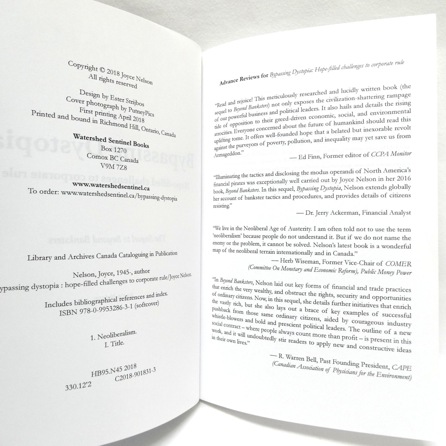 BYPASSING DYSTOPIA, Hope-Filled Challenges to Corporate Rule, by Joyce Nelson (2018 1st Ed.)