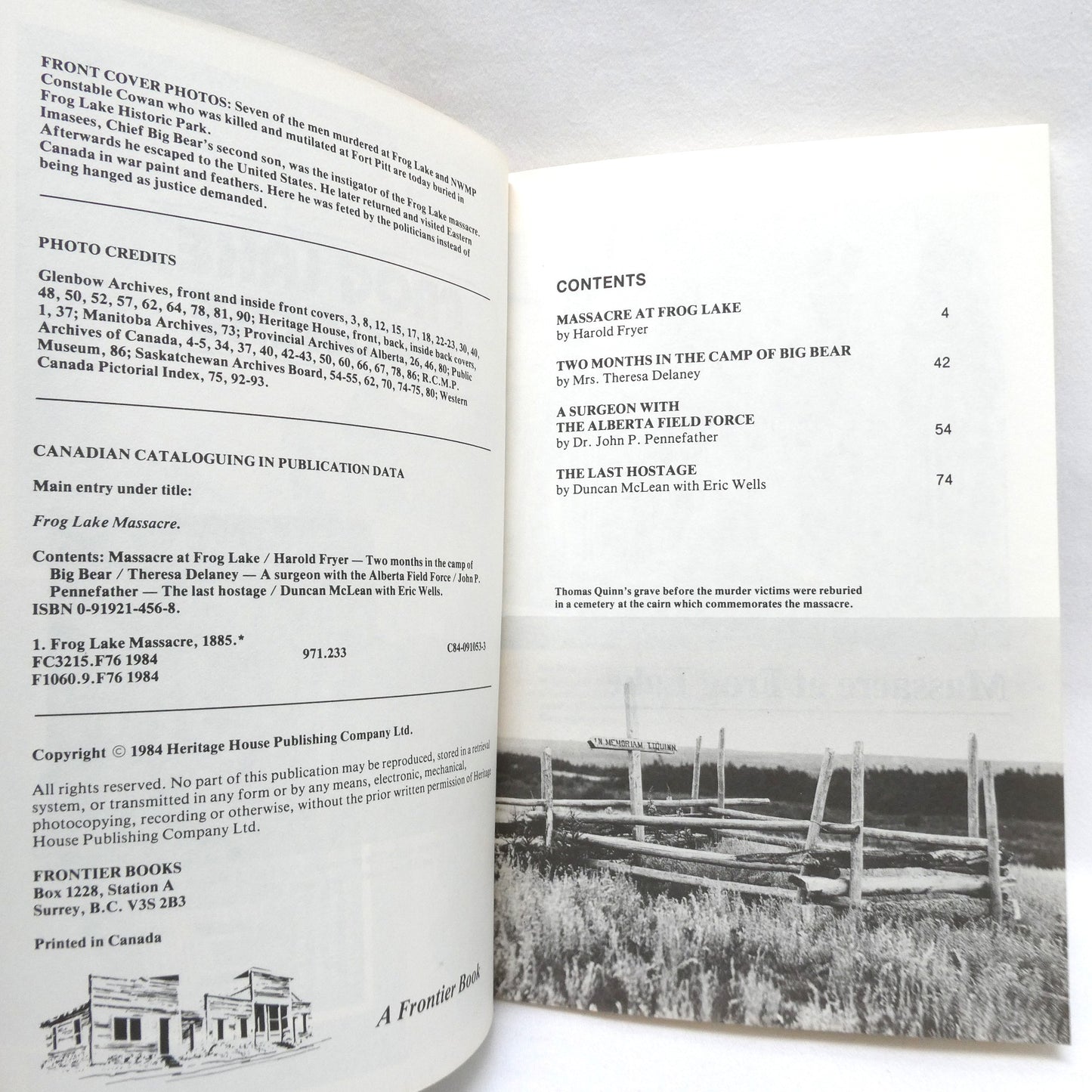 FROG LAKE MASSACRE, by Frontier Books (1984 1st Ed.)