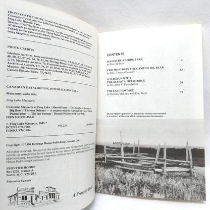 FROG LAKE MASSACRE, by Frontier Books (1984 1st Ed.)