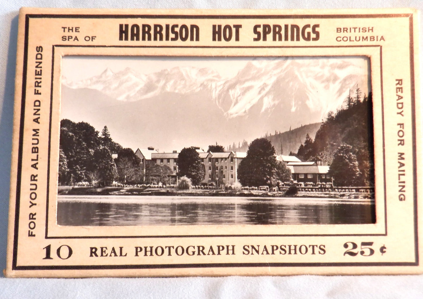 Mid-Century Canadian Souvenir Pocket Photo Album: '10 REAL PHOTOGRAPH SNAPSHOTS' of HARRISON HOT SPRINGS, British Columbia, Canada 1940's