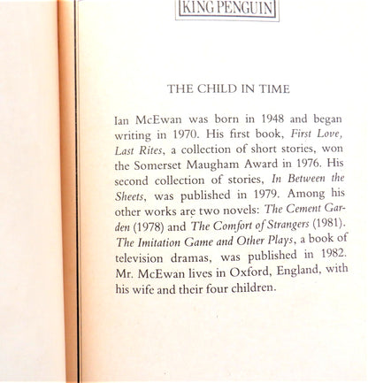 THE CHILD IN TIME, A Novel by Ian McEwan, 1988