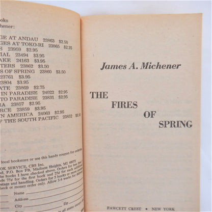 THE FIRES OF SPRING, A Novel by James A. Michener, 1976