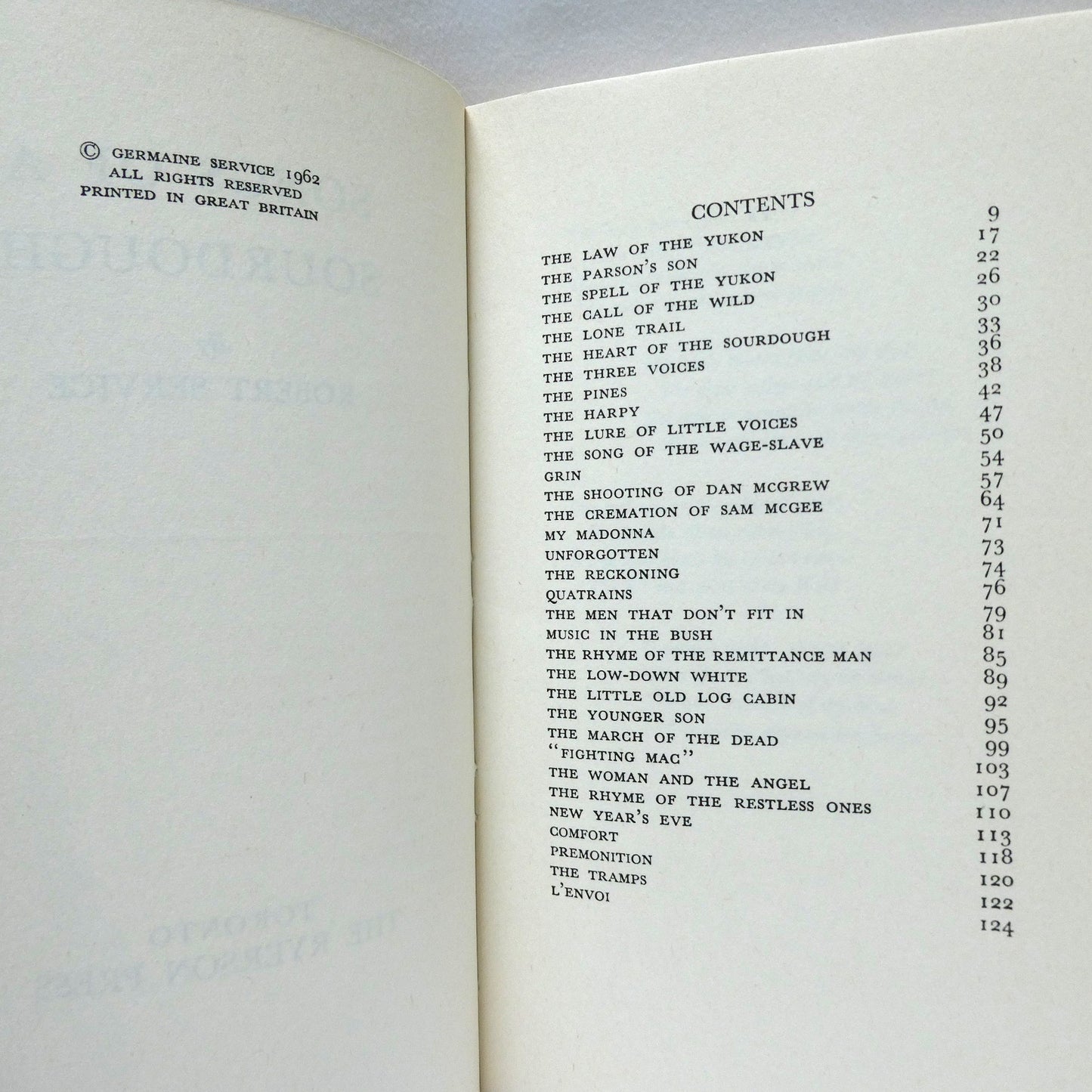 SONGS OF A SOURDOUGH, Poetry by Robert Service, 1962