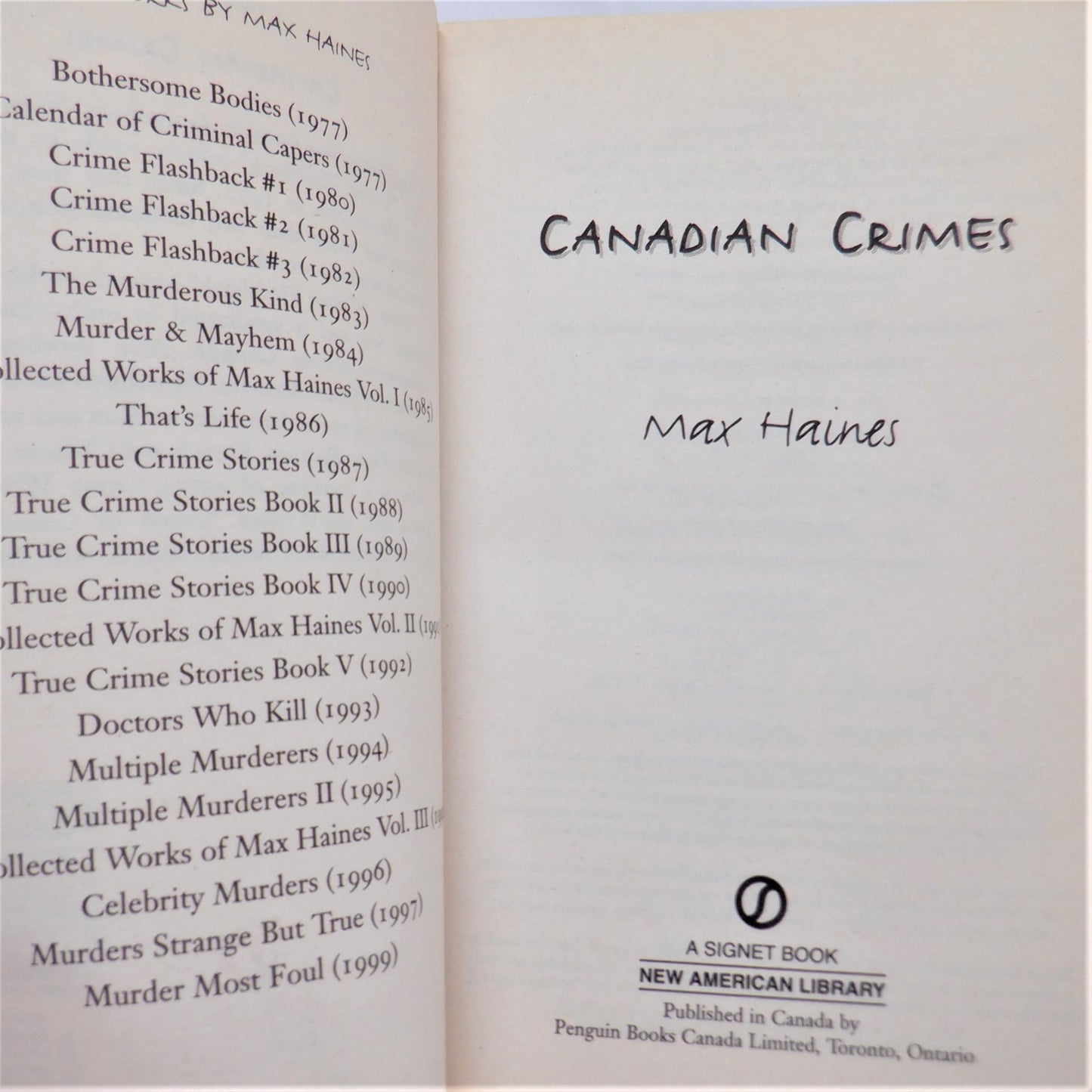 CANADIAN CRIMES, True Stories by Max Haines, 1999