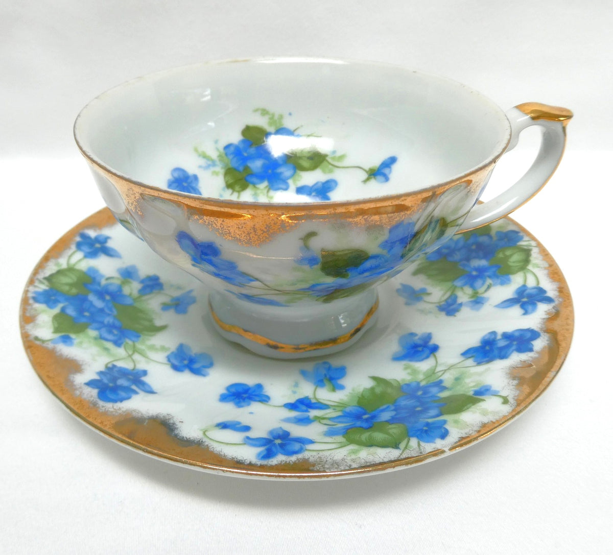 VINTAGE TEA CUP & SAUCER: Hand-Painted Blue Violet Theme by Castle China of Japan