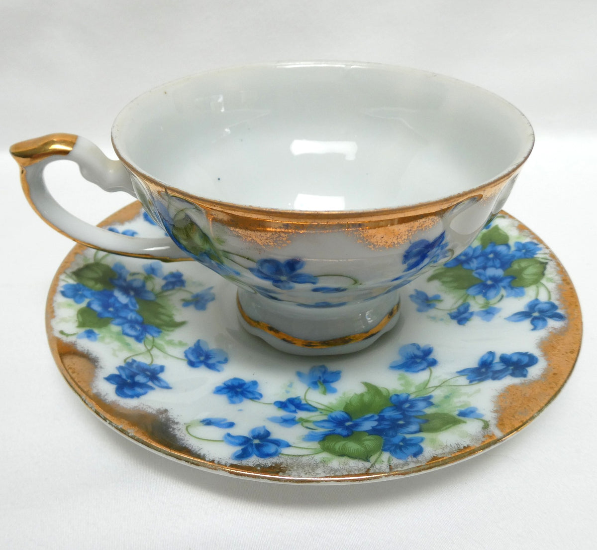 VINTAGE TEA CUP & SAUCER: Hand-Painted Blue Violet Theme by Castle China of Japan