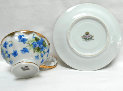 VINTAGE TEA CUP & SAUCER: Hand-Painted Blue Violet Theme by Castle China of Japan