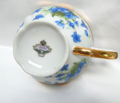 VINTAGE TEA CUP & SAUCER: Hand-Painted Blue Violet Theme by Castle China of Japan
