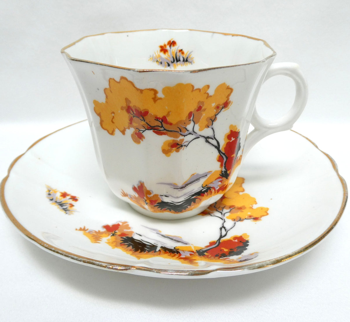 VINTAGE TEA CUP & SAUCER: Hand-Painted River Scene Theme by Melba Bone China of England
