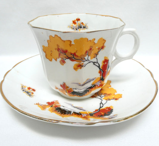 VINTAGE TEA CUP & SAUCER: Hand-Painted River Scene Theme by Melba Bone China of England