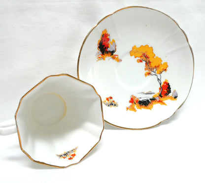 VINTAGE TEA CUP & SAUCER: Hand-Painted River Scene Theme by Melba Bone China of England