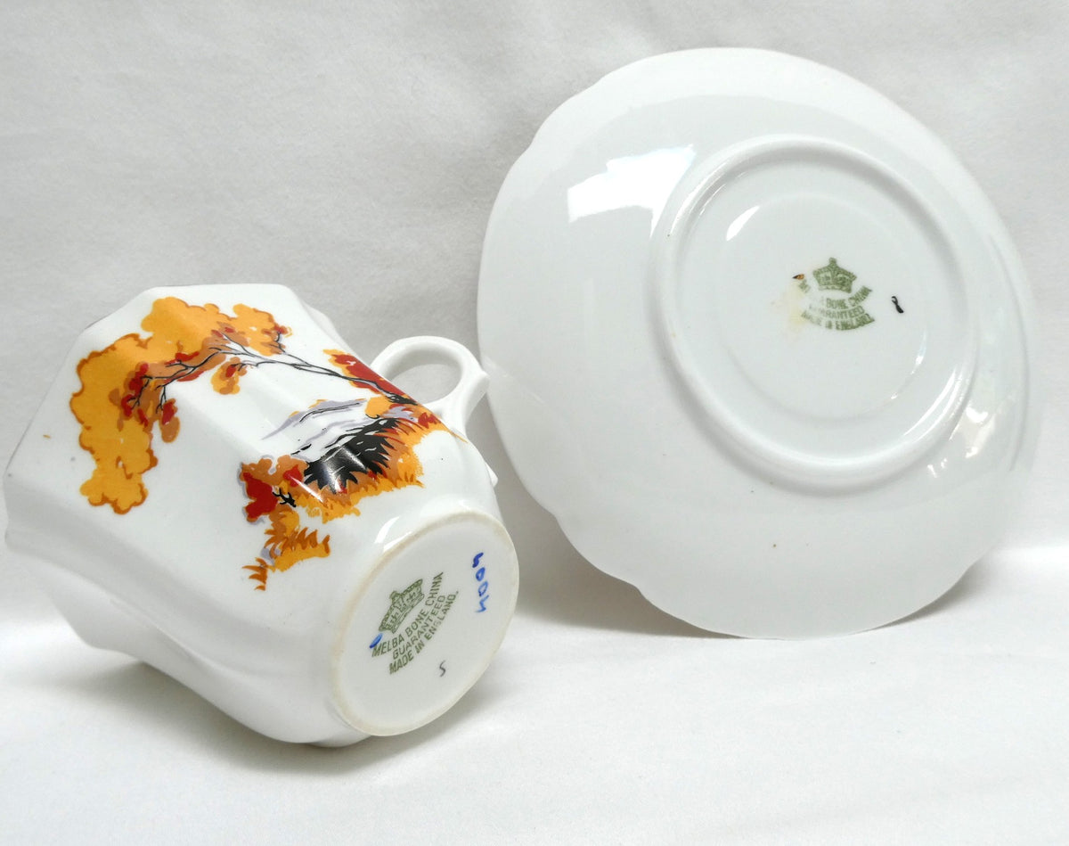 VINTAGE TEA CUP & SAUCER: Hand-Painted River Scene Theme by Melba Bone China of England