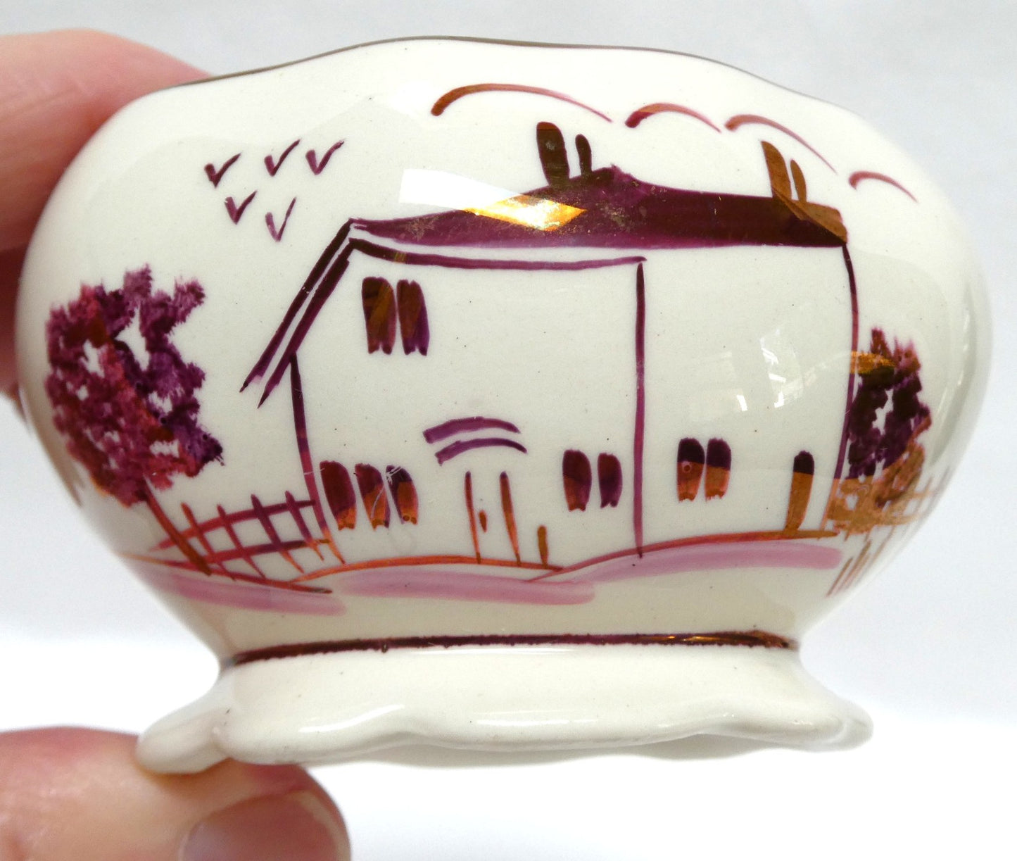 Rare Vintage "Old English House" Hand-Painted SUGAR BOWL BY GRAY'S POTTERY