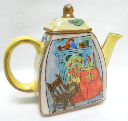 Mid Century Van Gogh Inspired Hand-Painted Hand-Coloured MINIATURE TEA POT with Lid