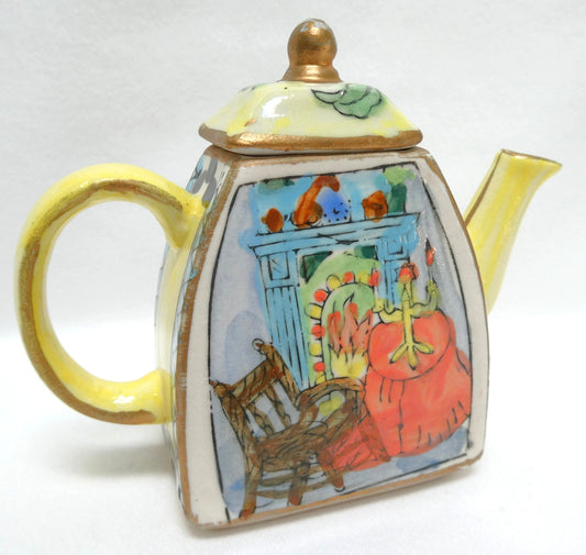 Mid Century Van Gogh Inspired Hand-Painted Hand-Coloured MINIATURE TEA POT with Lid