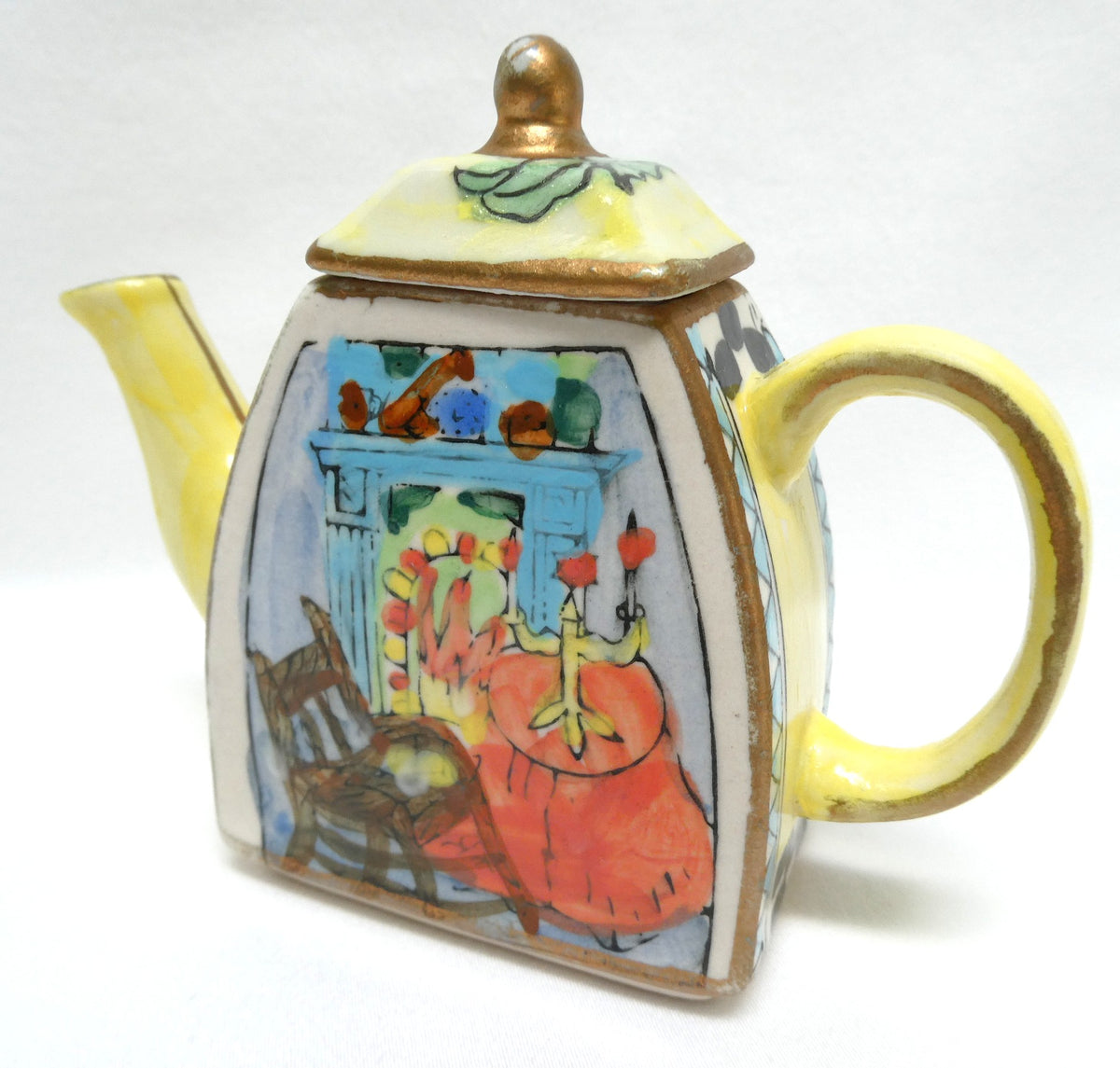Mid Century Van Gogh Inspired Hand-Painted Hand-Coloured MINIATURE TEA POT with Lid