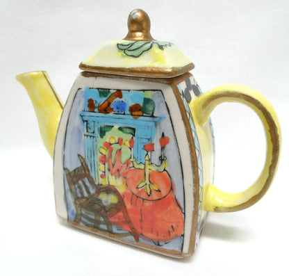 Mid Century Van Gogh Inspired Hand-Painted Hand-Coloured MINIATURE TEA POT with Lid