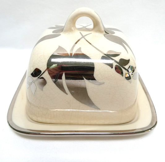 Sandland Silver Lusterware SMALL SQUARE COVERED BUTTER DISH, by Sandland Ware of England