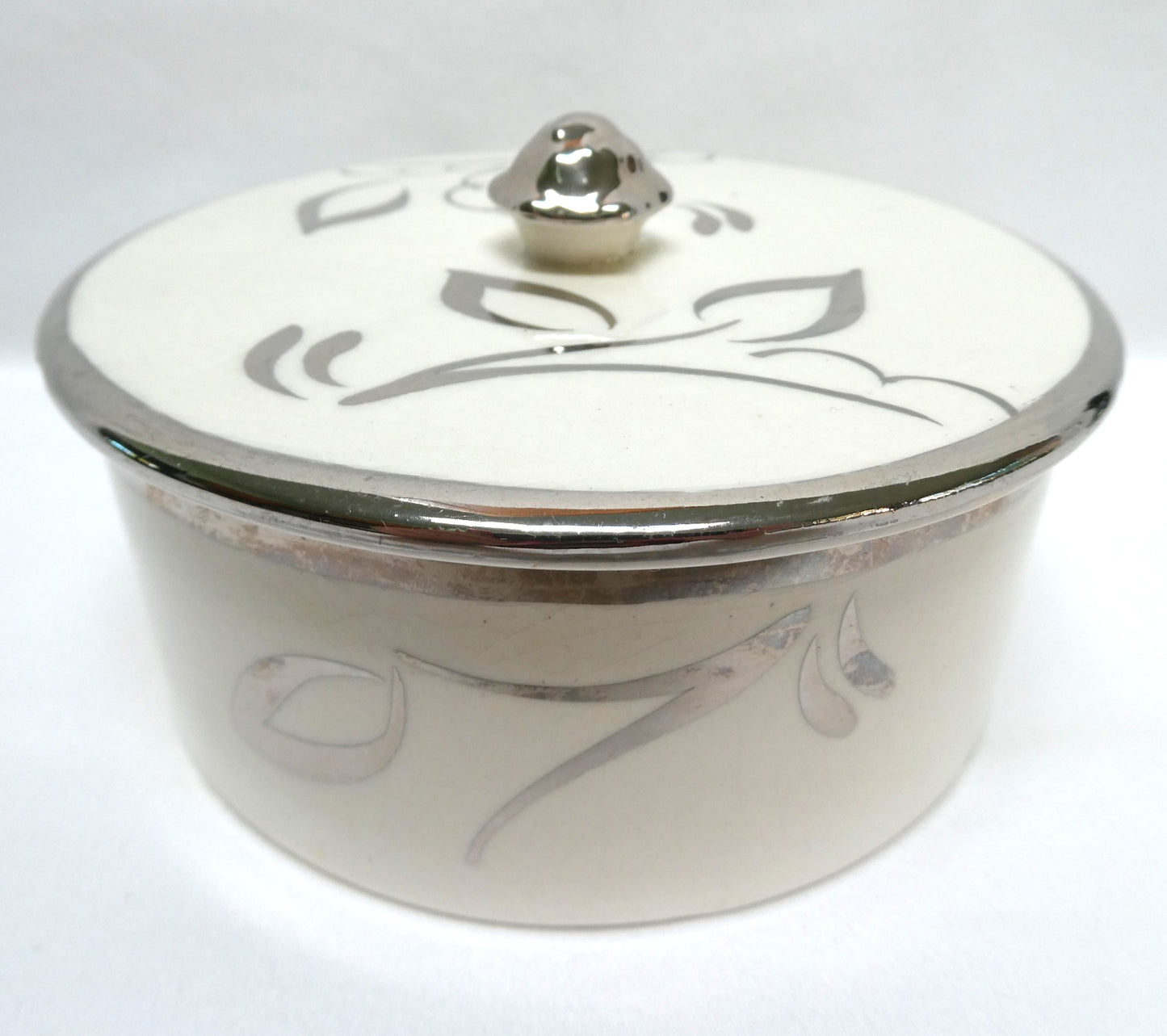 Sandland Silver Lusterware LARGE ROUND TRINKET TRAY and Matching Cover, by Sandland Ware of England (Copy)
