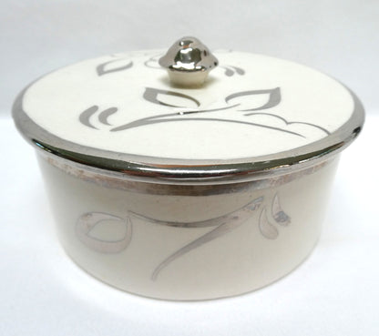 Sandland Silver Lusterware LARGE ROUND TRINKET TRAY and Matching Cover, by Sandland Ware of England (Copy)