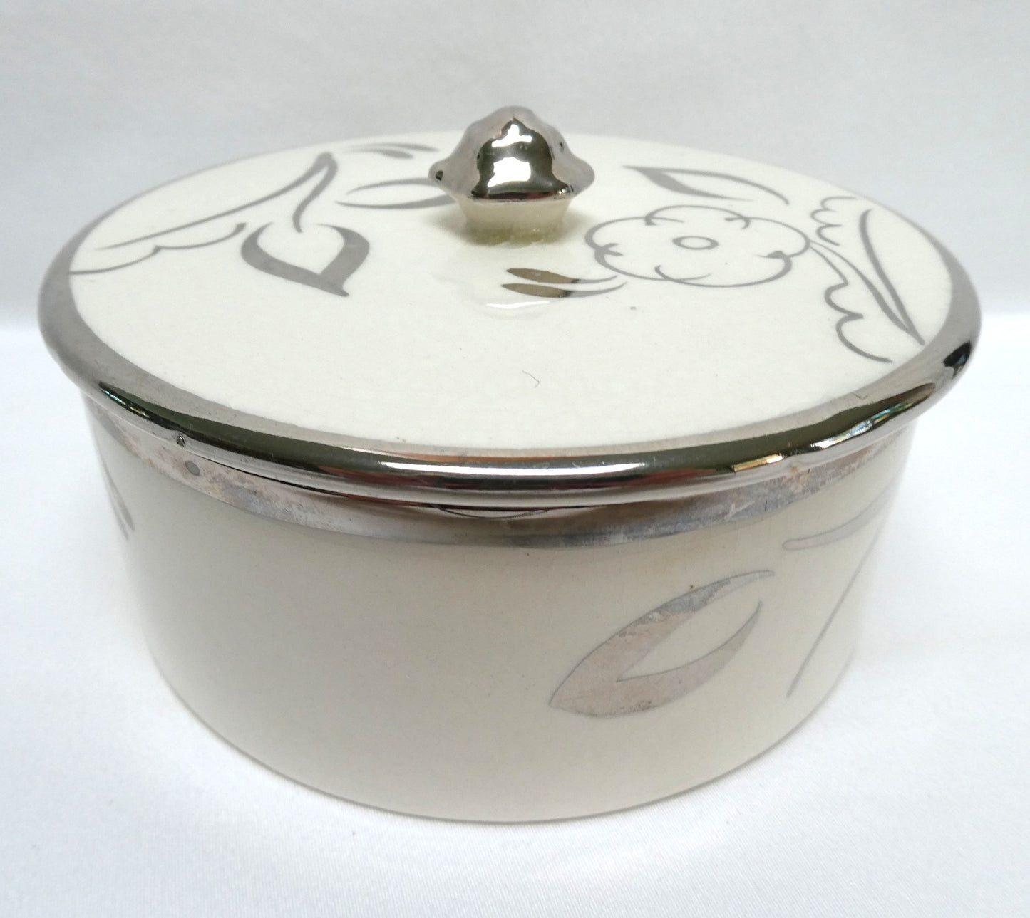 Sandland Silver Lusterware LARGE ROUND TRINKET TRAY and Matching Cover, by Sandland Ware of England (Copy)