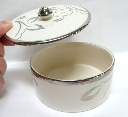 Sandland Silver Lusterware LARGE ROUND TRINKET TRAY and Matching Cover, by Sandland Ware of England (Copy)
